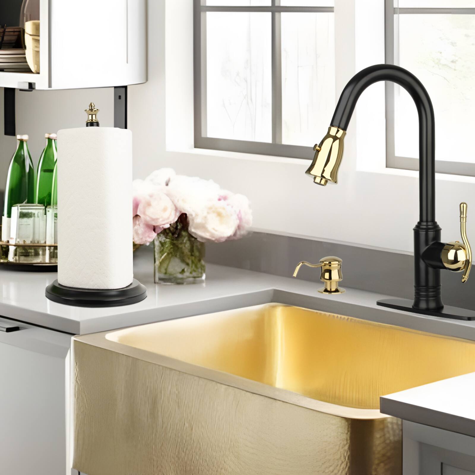 Alt View 8. Akicon - Akicon Paper Towel Holder Stand for Dining Room Table and Kitchen Countertop in Matte Black & Gold - Matte Black & Gold.