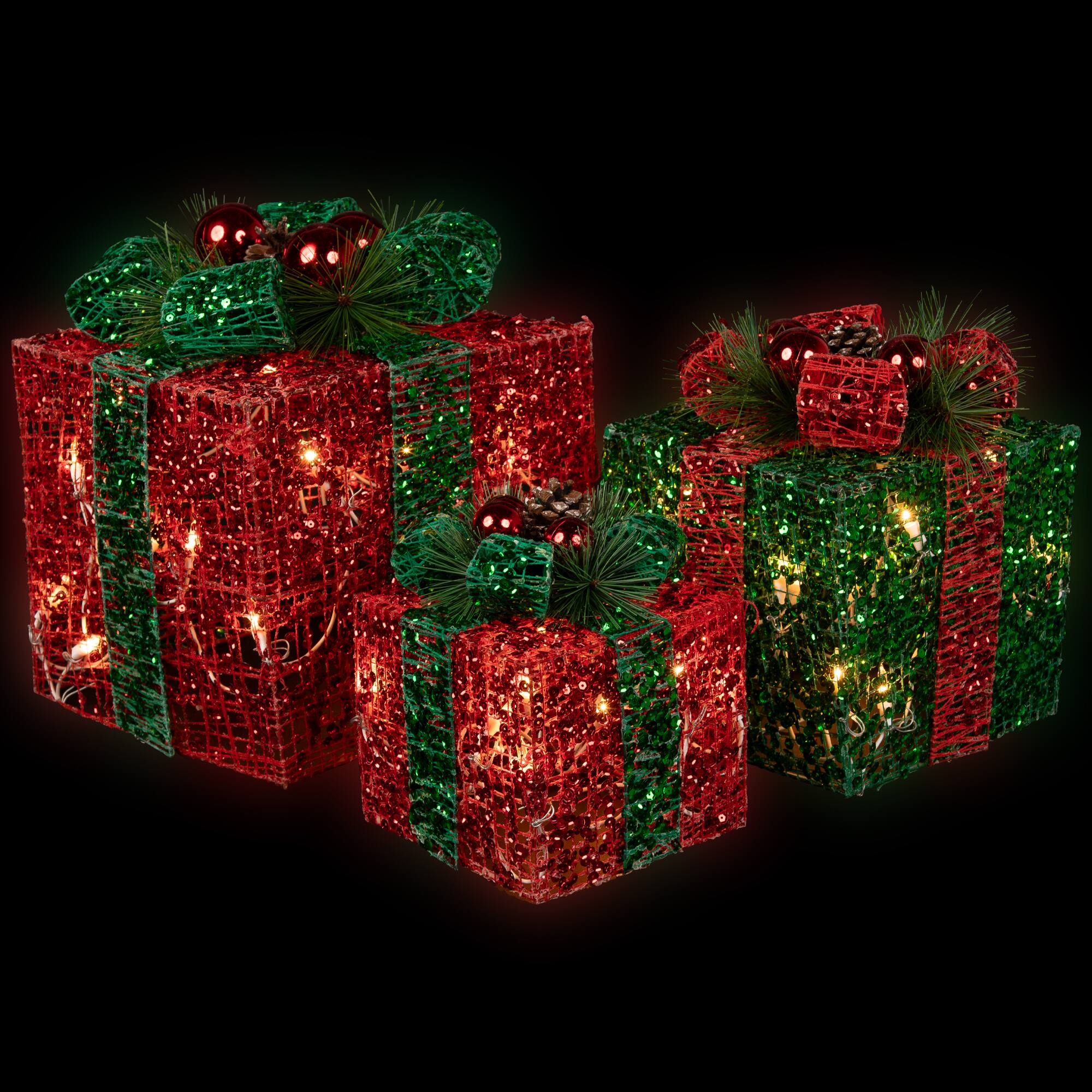 Northlight LED Lighted Glitter Threaded Gift Boxes Outdoor Christmas ...