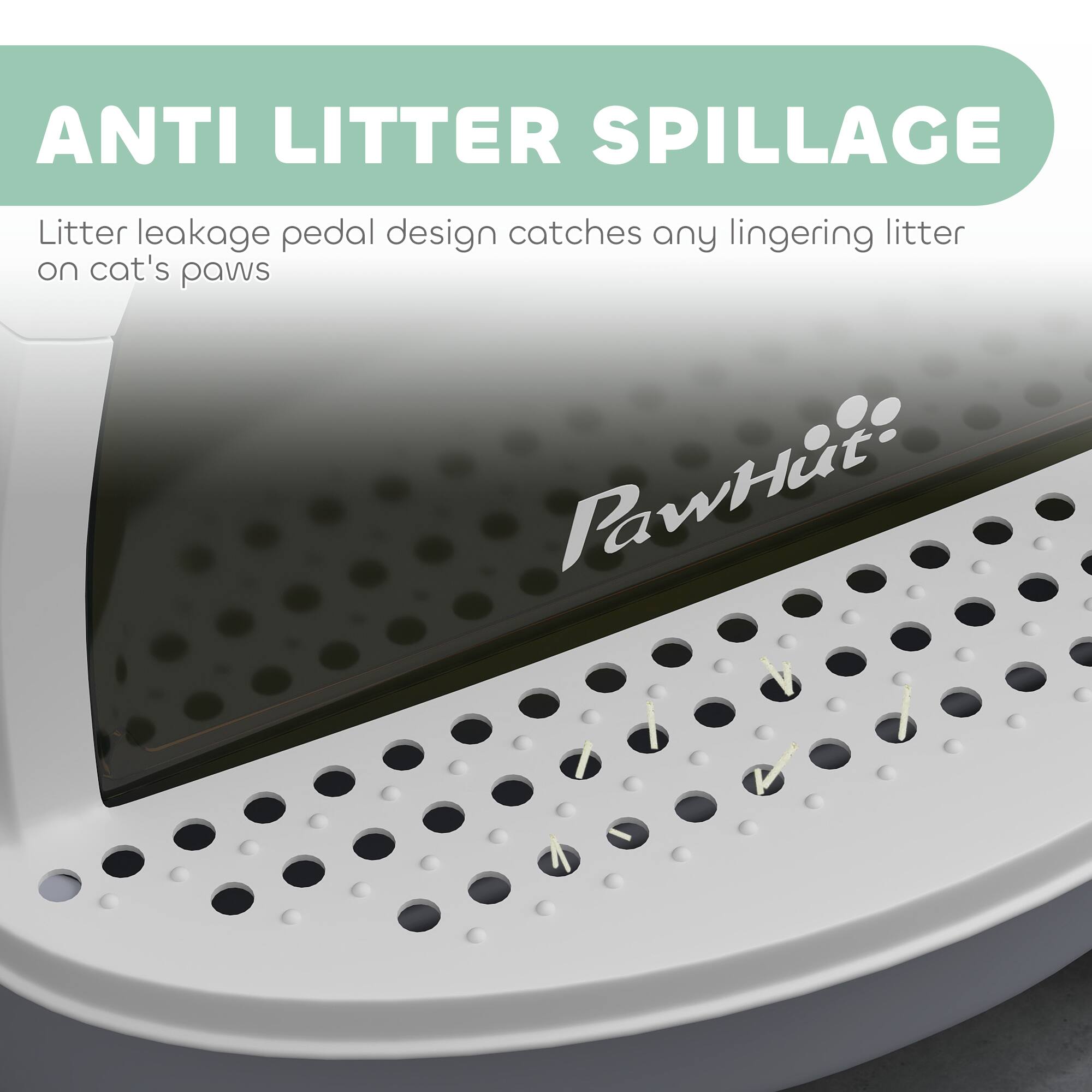 ANTI LITTER SPILLAGE

Litter leakage pedal design catches any lingering litter on cat's paws

PawHut