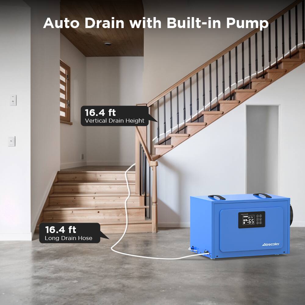 Auto Drain with Built-in Pump  
16.4 ft Vertical Drain Height  
16.4 ft Long Drain Hose  
65 Alrecoler