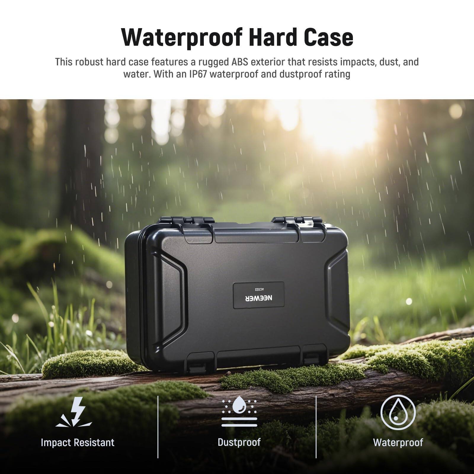 Waterproof Hard Case

This robust hard case features a rugged ABS exterior that resists impacts, dust, and water. With an IP67 waterproof and dustproof rating.

- Impact Resistant
- Dustproof
- Waterproof