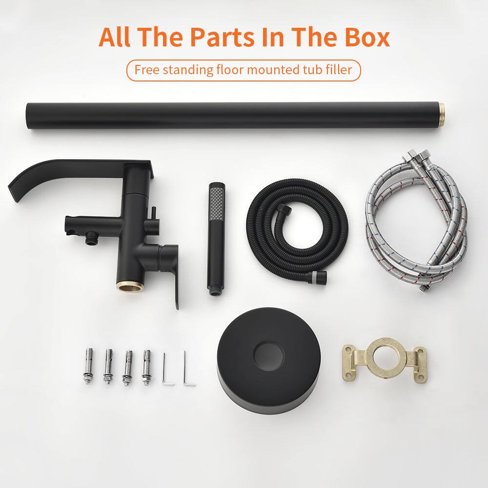 All The Parts In The Box  
Free standing floor mounted tub filler