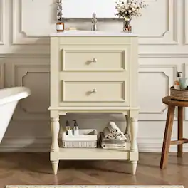 Loheer - 20 inch bathroom vanity with sink Bathroom Cabinet Retro Style - Beige