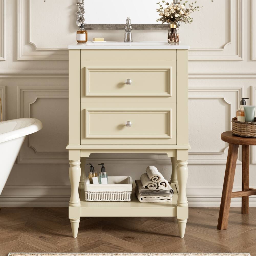 Front. Loheer - Loheer 20 inch bathroom vanity with sink Beige Bathroom Cabinet Retro Style - Beige.