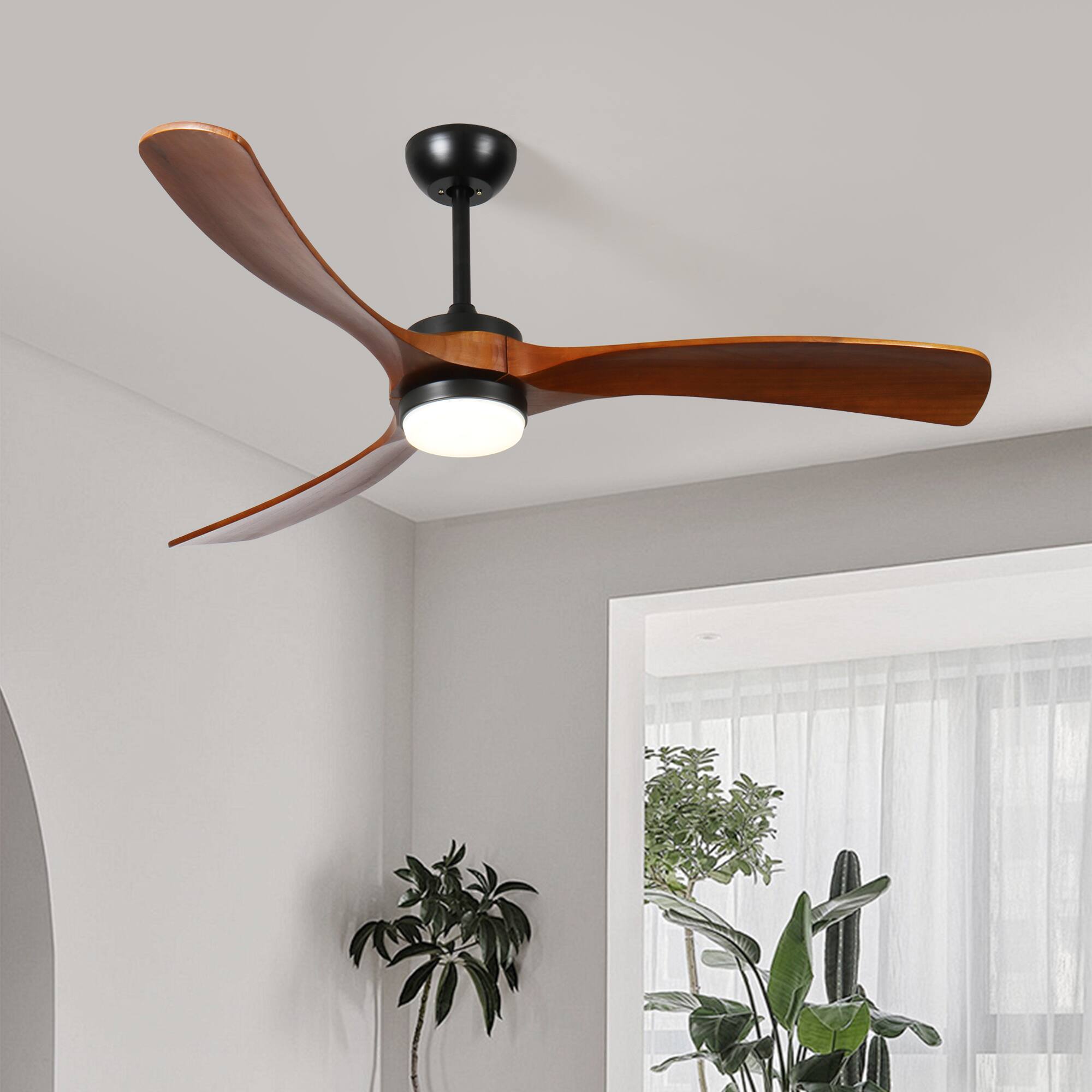 Front. APRILSOUL - 60 Inch Reversible Ceiling Fan Remote LED 6 Speed Indoor Outdoor - Walnut.