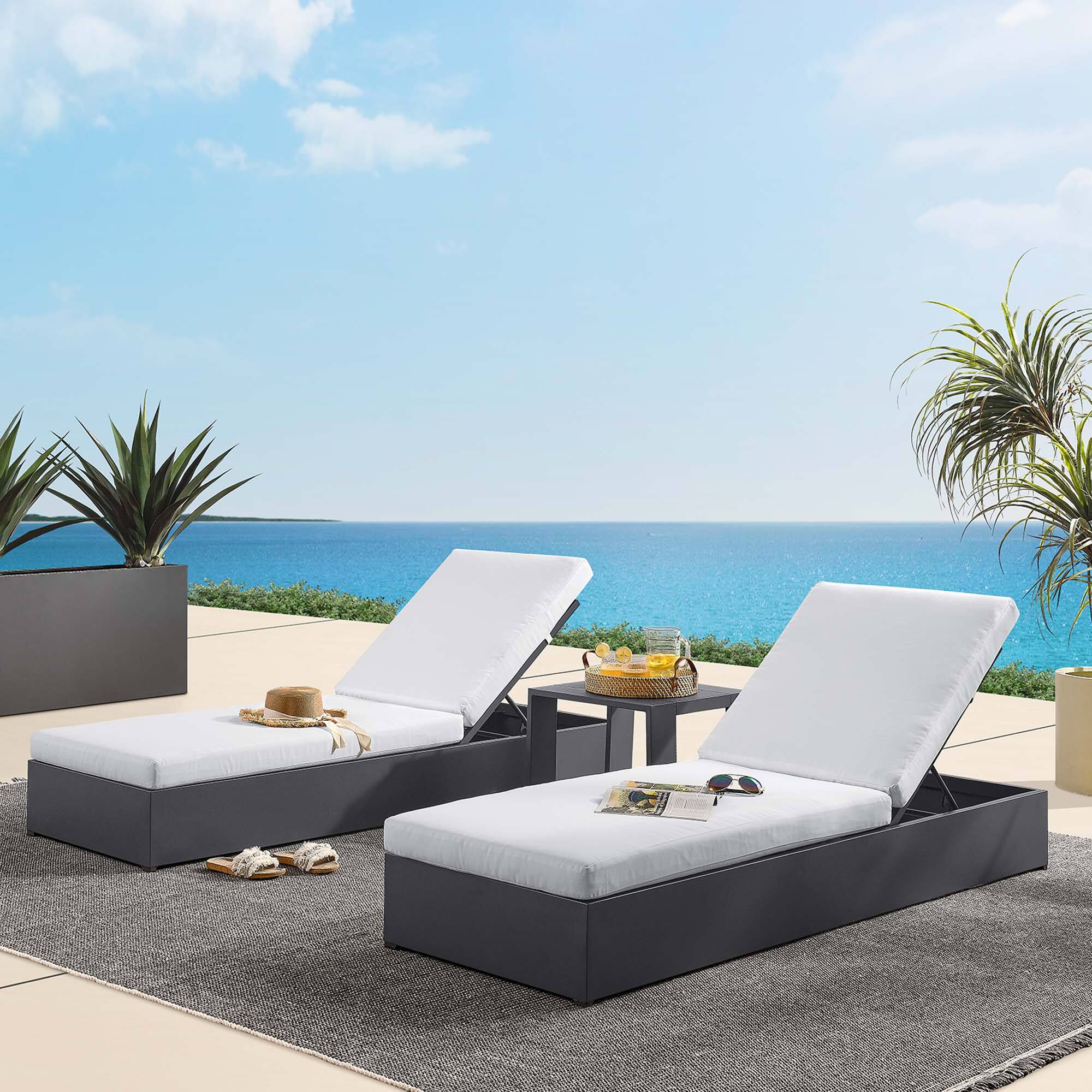 Alt View 2. Modway - Tahoe 3-Piece Outdoor Powder-Coated Aluminum Chaise Lounge Set - 2 Reclining Chaise Chairs and Slatted Side Table - Gray White.