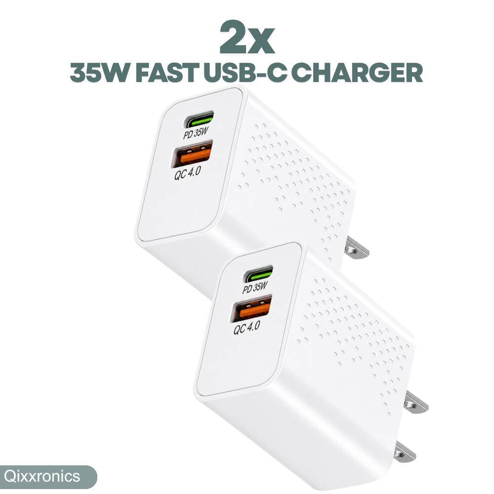 2x 35W FAST USB-C CHARGER  
PD35W  
QC 4.0  
PD35W  
QC4.0  
Qixxronics