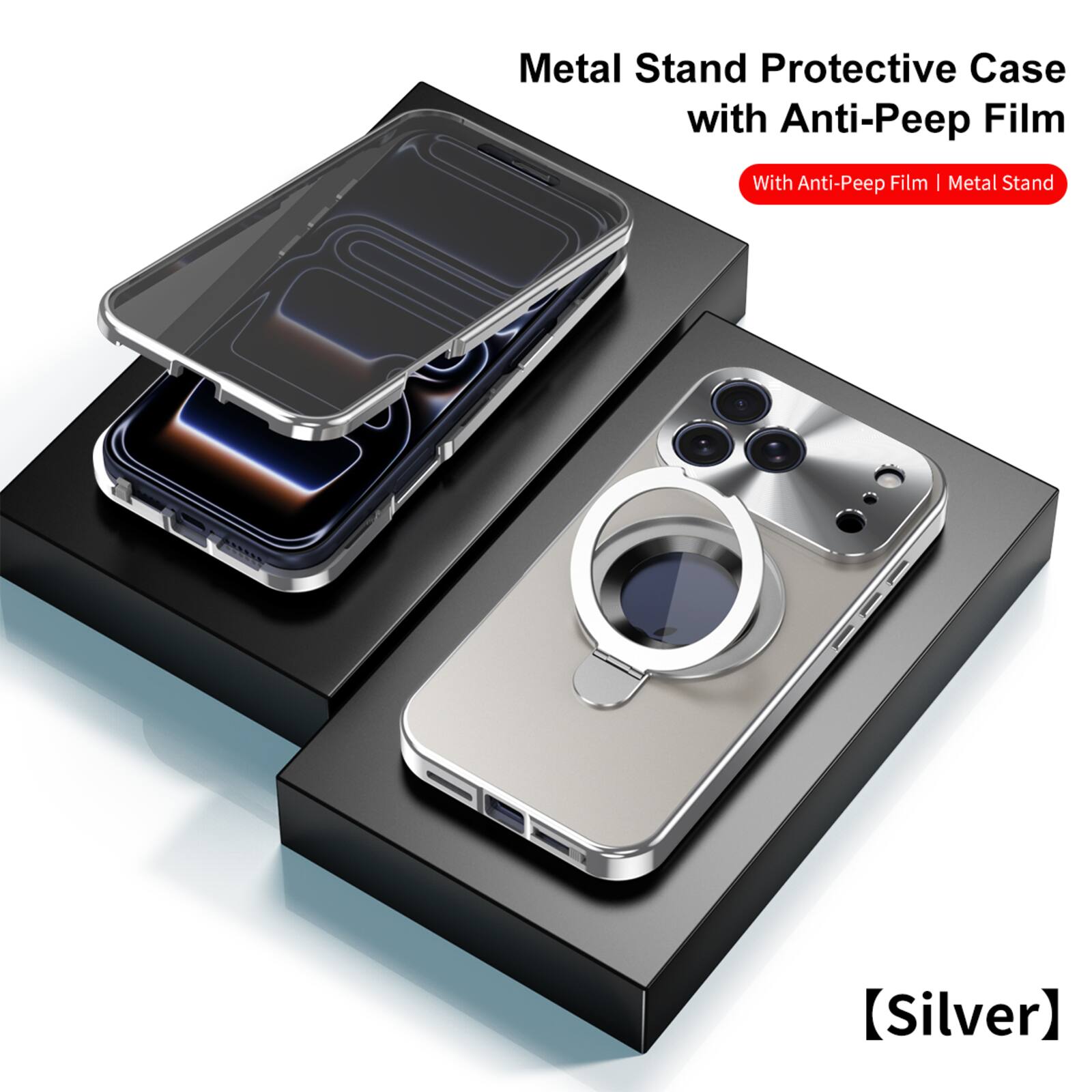 Metal Stand Protective Case with Anti-Peep Film  
With Anti-Peep Film | Metal Stand  
[Silver]
