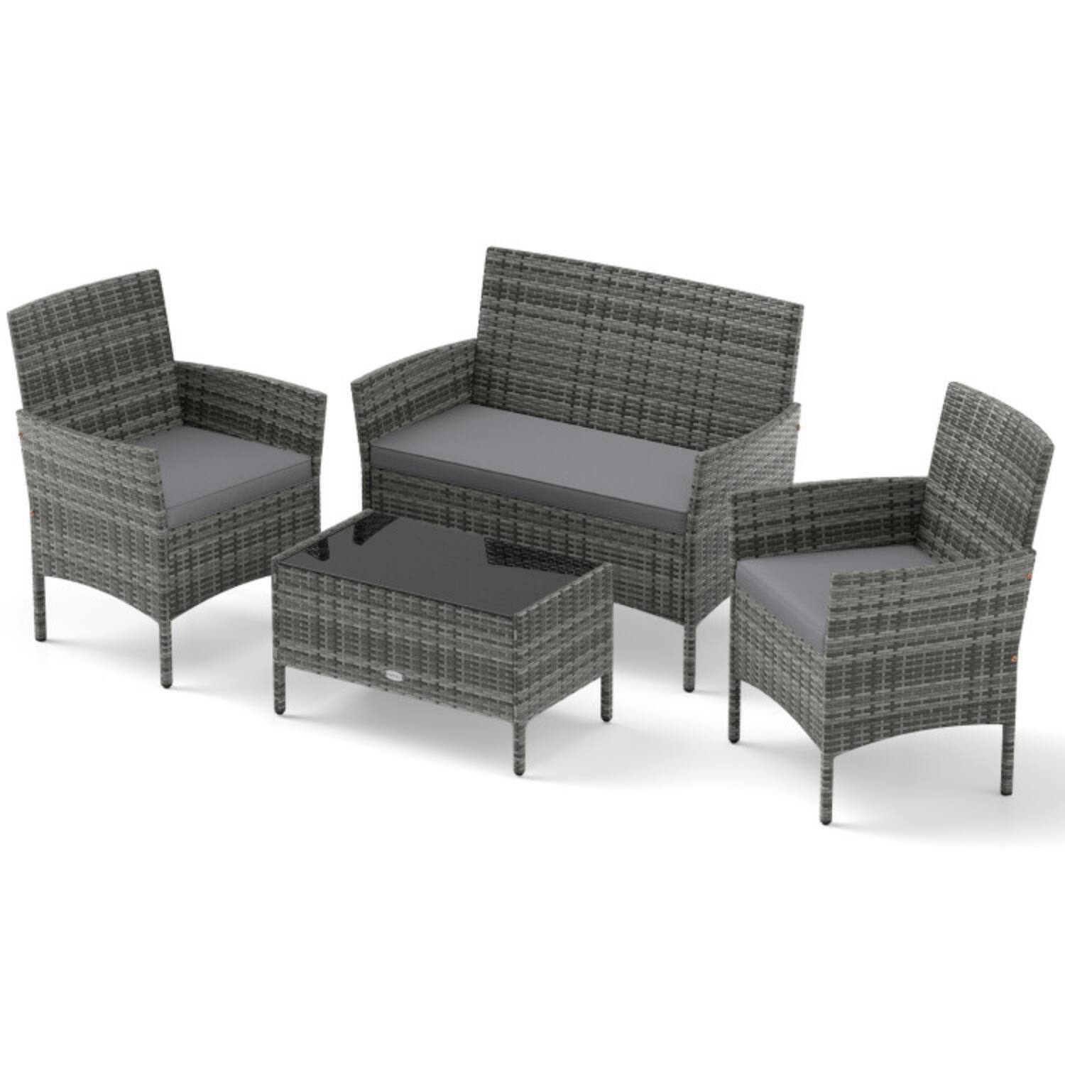 Alt View 3. Mondawe - 39.5 x 22.5 x 32 IN Freestanding Patio Conversation Set with Glass Table and Cushions 4-Piece - Mix Gray+Gray.