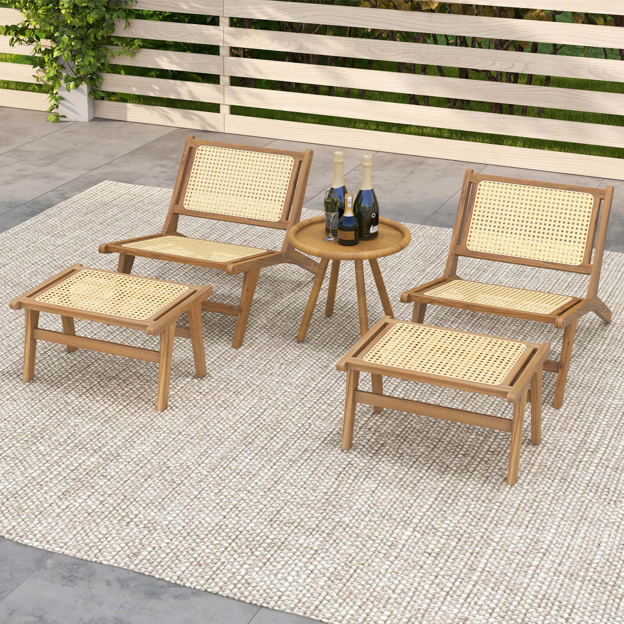 Alt View 4. Costway - Costway 2 PCS Mid Century Modern Teak Wooden Chair with Handwoven Rattan Seat & Backrest - Natural.