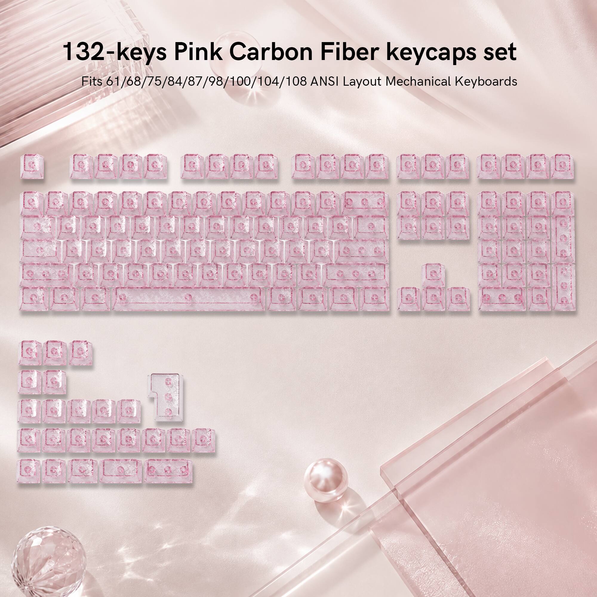 132-keys Pink Carbon Fiber keycaps set  
Fits 61/68/75/84/87/98/100/104/108 ANSI Layout Mechanical Keyboards