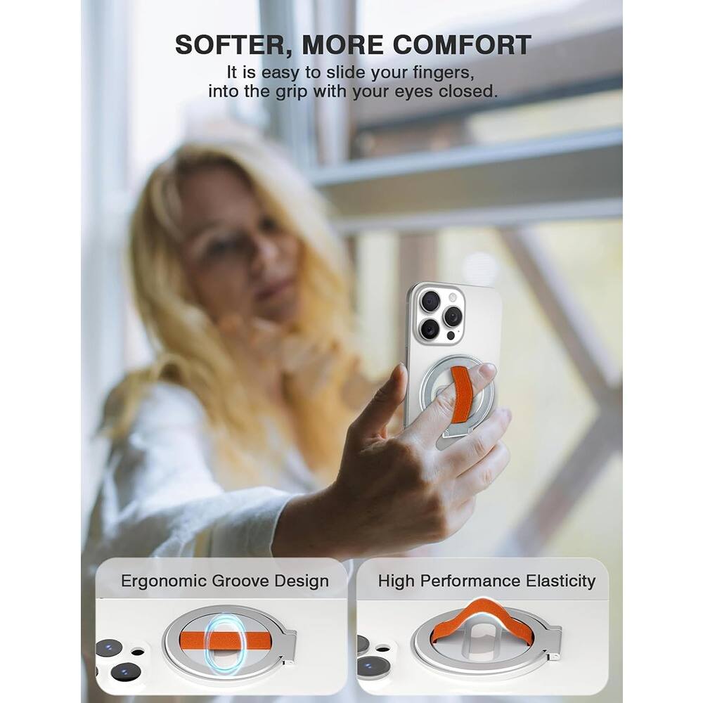 Angle. PARKER SLATER - Grat 2 Dual-Sided Magnetic Phone Grip Stand for MagSafe iPhone 16–12 (Silver) - Grat2-Silver.