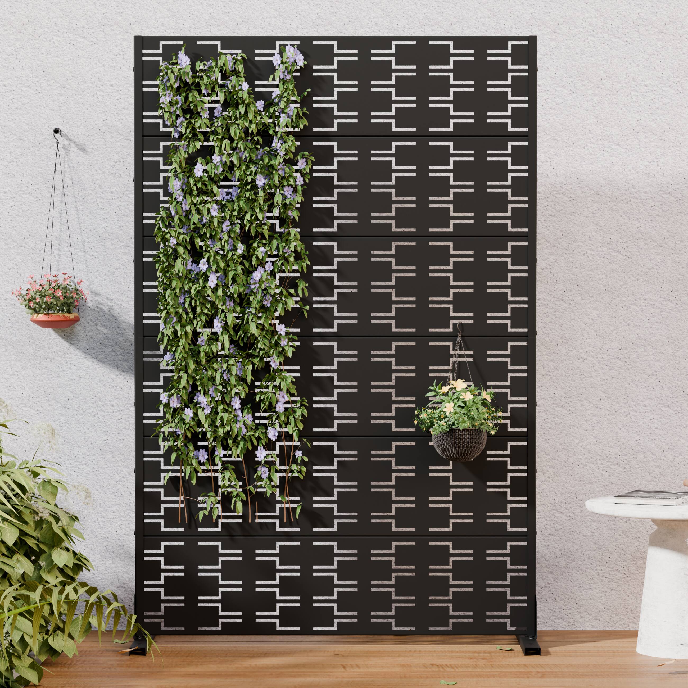 Alt View 2. PexFix - Outdoor Privacy Screen 2-Panel Room Divider Metal Decorative Privacy Fence Freestanding & Weatherproof Cutout Screen - Black.