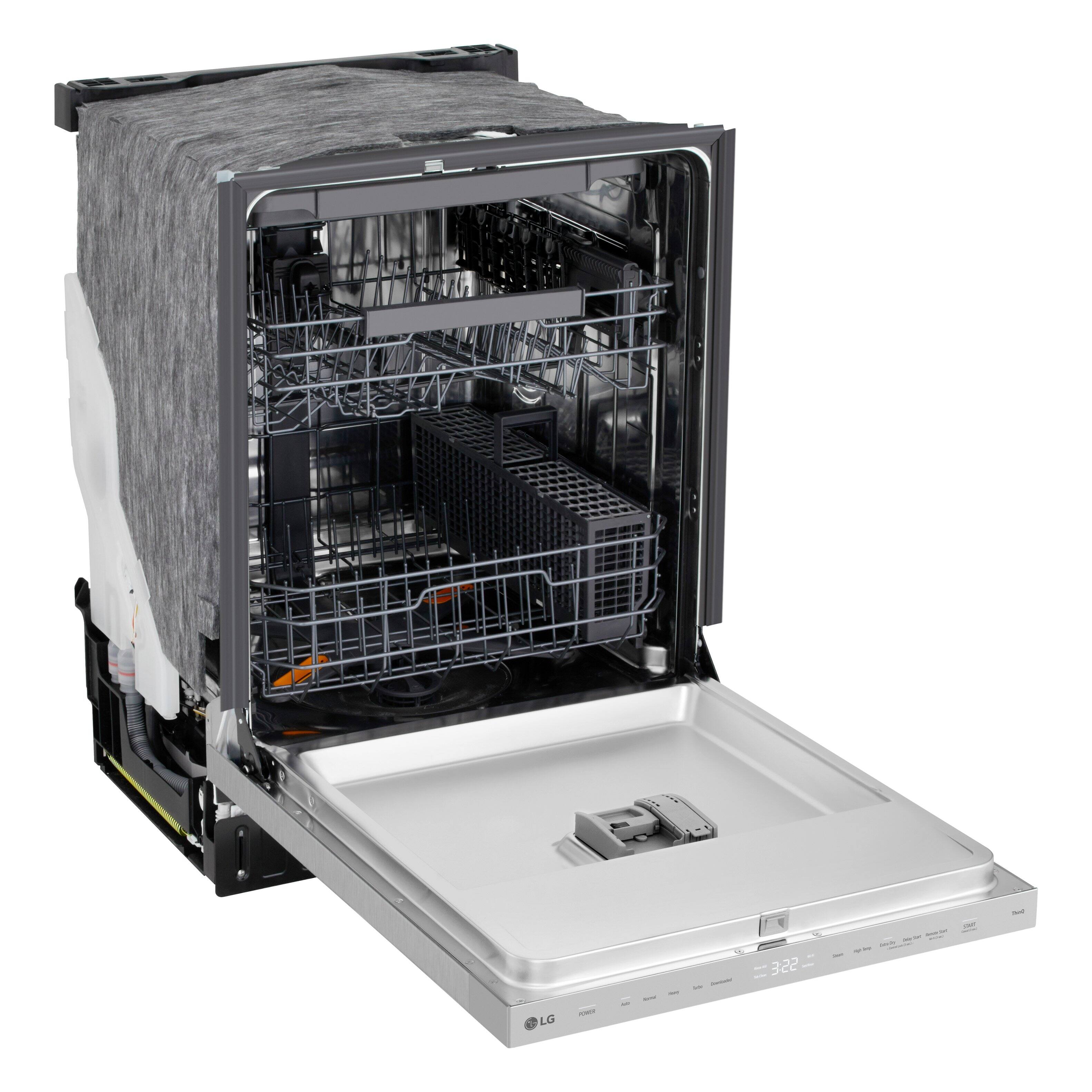 Angle. LG - FlushFit 24" Top Control Smart Built-In Stainless Steel Tub Dishwasher with 3rd Rack, AutoVent Dry and 46dBA - PrintProof Stainless Steel.