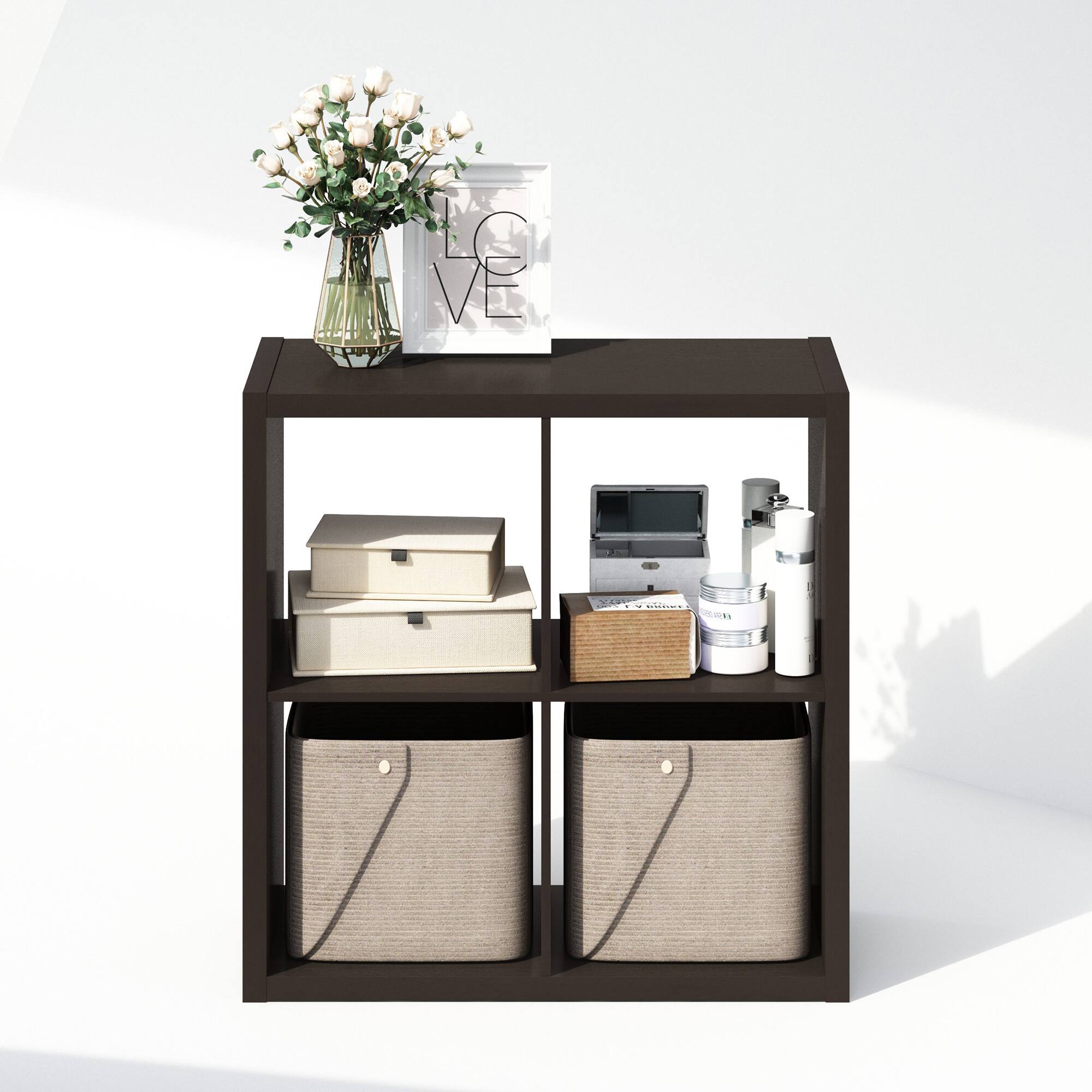 Alt View 4. Furinno - Cubic Open Back Multipurpose Clothing & Closet Storage Organizer Shelf, 4-Cube - Dark Oak.