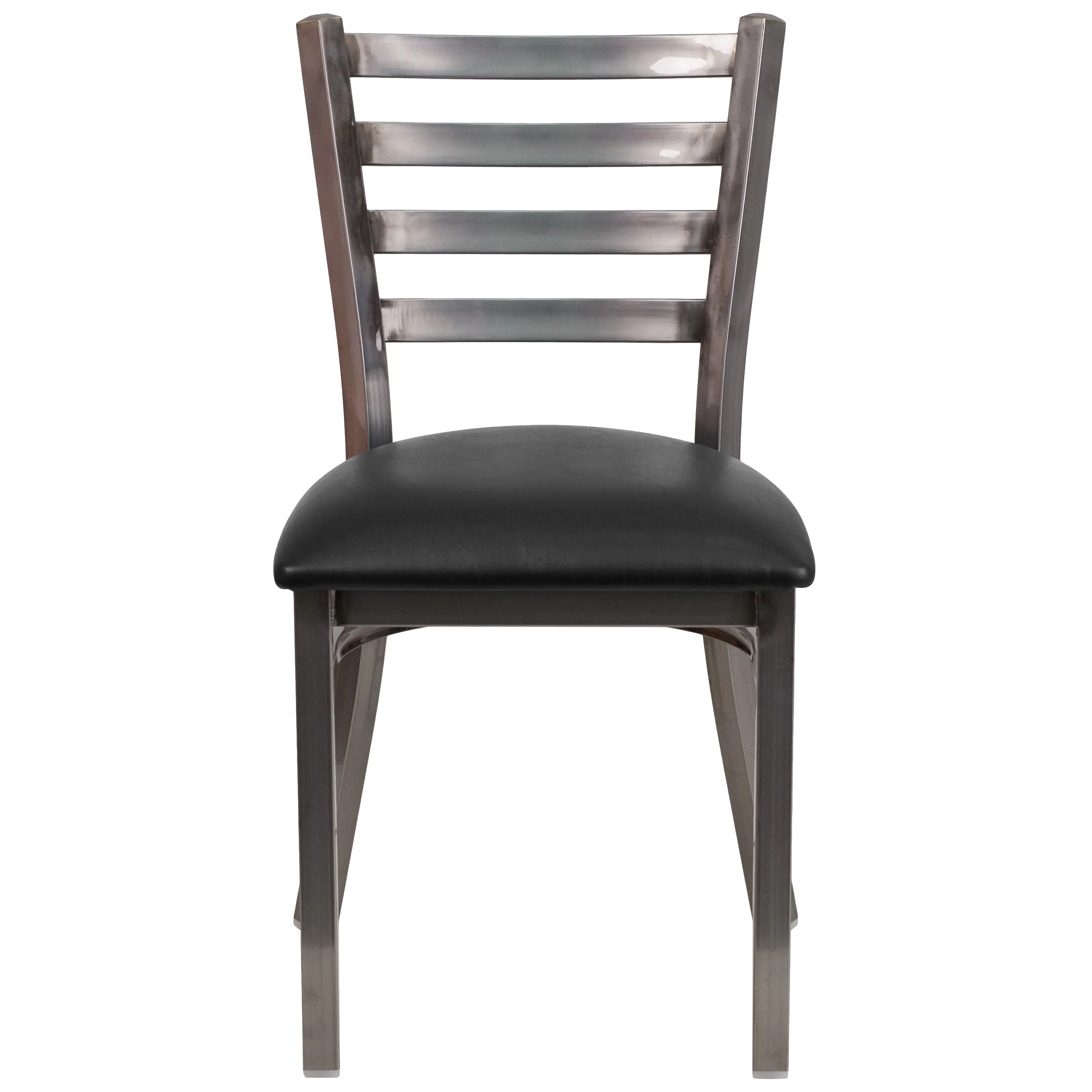 Alt View 7. Emma + Oliver - Clear Coated Ladder Back Metal Restaurant Dining Chair - Black Vinyl Seat/Clear Coated Metal Frame.
