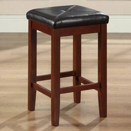 Hivvago - Set of 2 - Vintage Mahogany Bar Stools with Faux Leather Cushion Seat - Brown