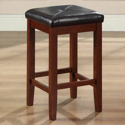 Front. Hivvago - Set of 2 - Vintage Mahogany Bar Stools with Faux Leather Cushion Seat - Brown.