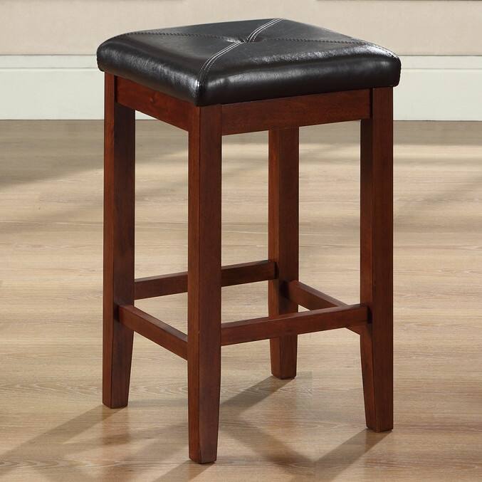 Front. Hivvago - Set of 2 - Vintage Mahogany Bar Stools with Faux Leather Cushion Seat - Brown.