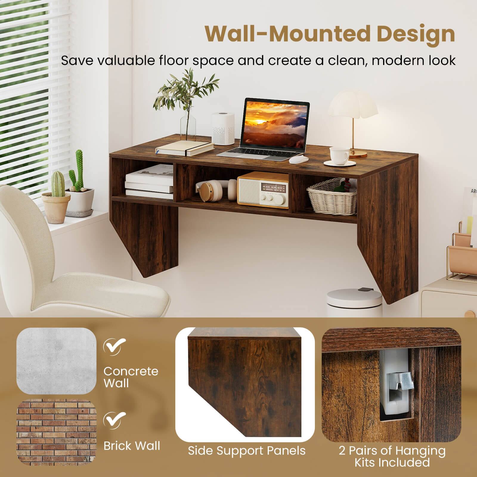 Wall-Mounted Design  
Save valuable floor space and create a clean, modern look  

AR Concrete Wall Brick Wall  
Side Support Panels  
2 Pairs of Hanging Kits Included