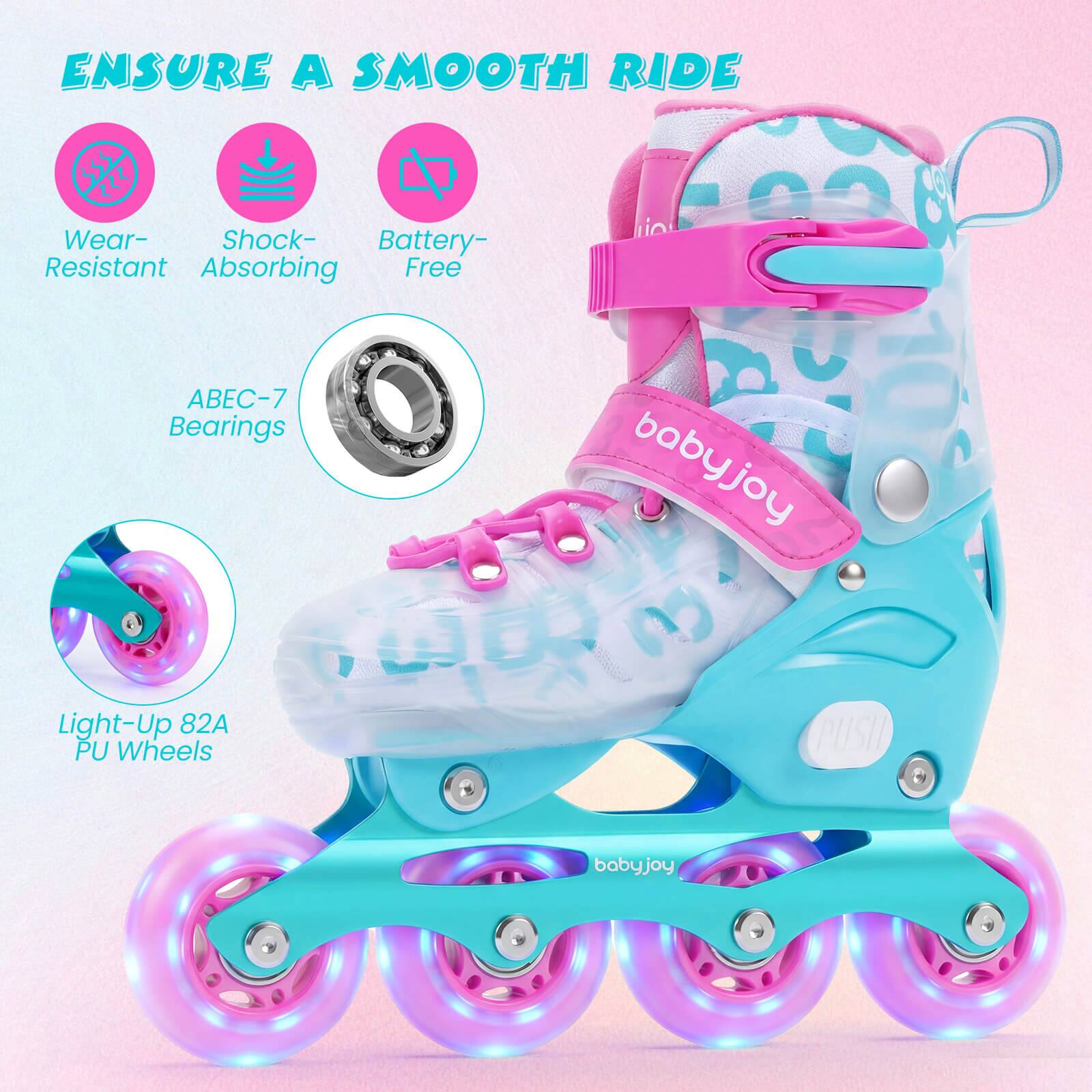 Ensure a smooth ride

- Wear-Resistant
- Shock-Absorbing
- Battery-Free

ABEC-7 Bearings

Light-Up 82A PU Wheels

babyjoy