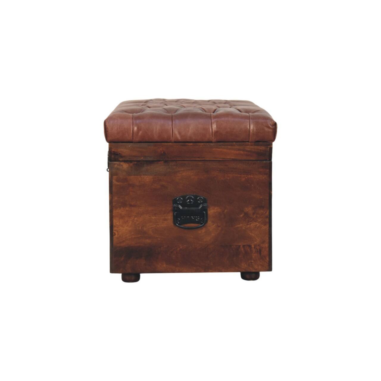 Alt View 5. Artisan Furniture - Artisan Furniture Solid Wood Brown Buffalo hide leather Storage Trunk, Upholstered, Dark Brown - Dark Brown.
