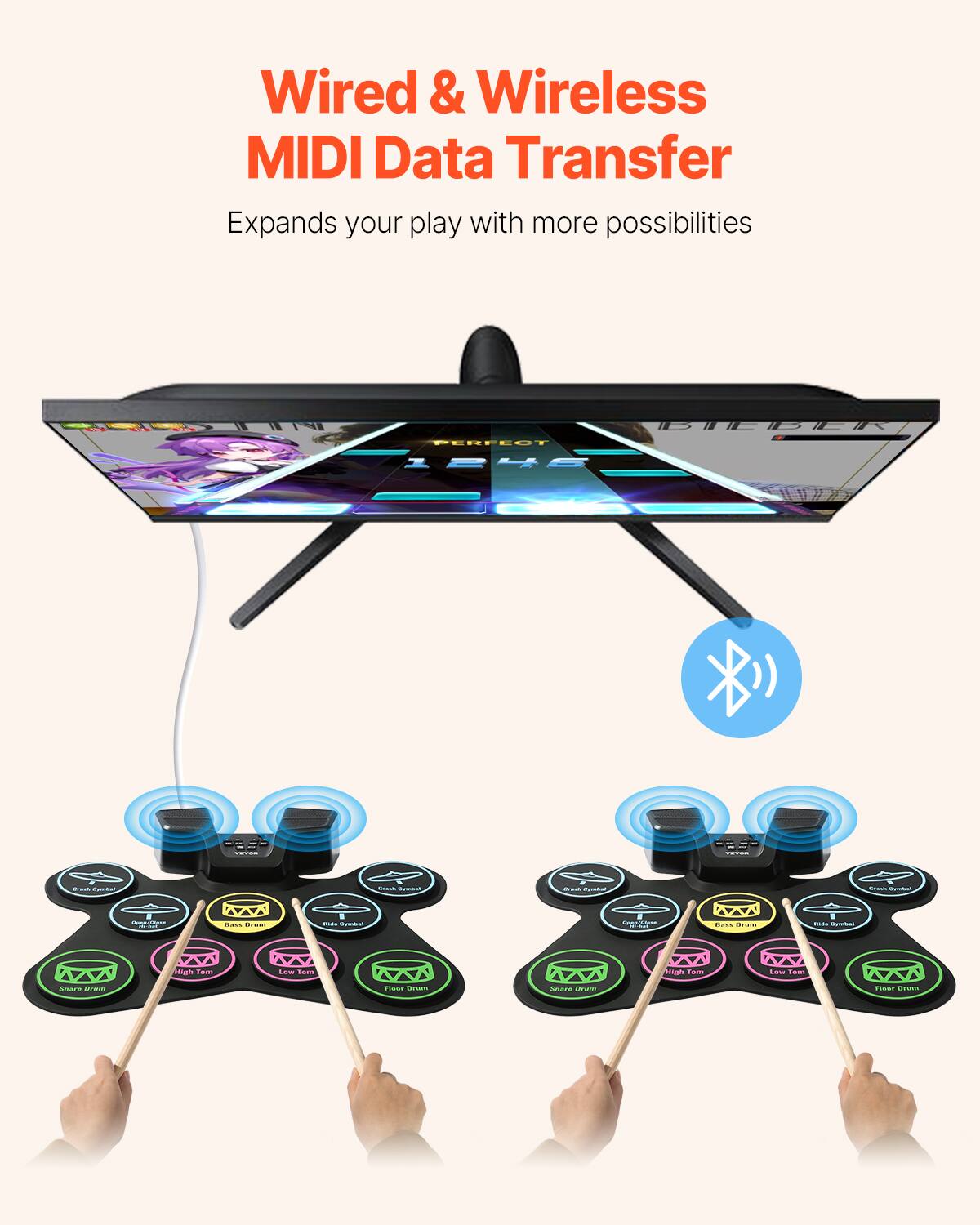 Wired & Wireless MIDI Data Transfer  
Expands your play with more possibilities