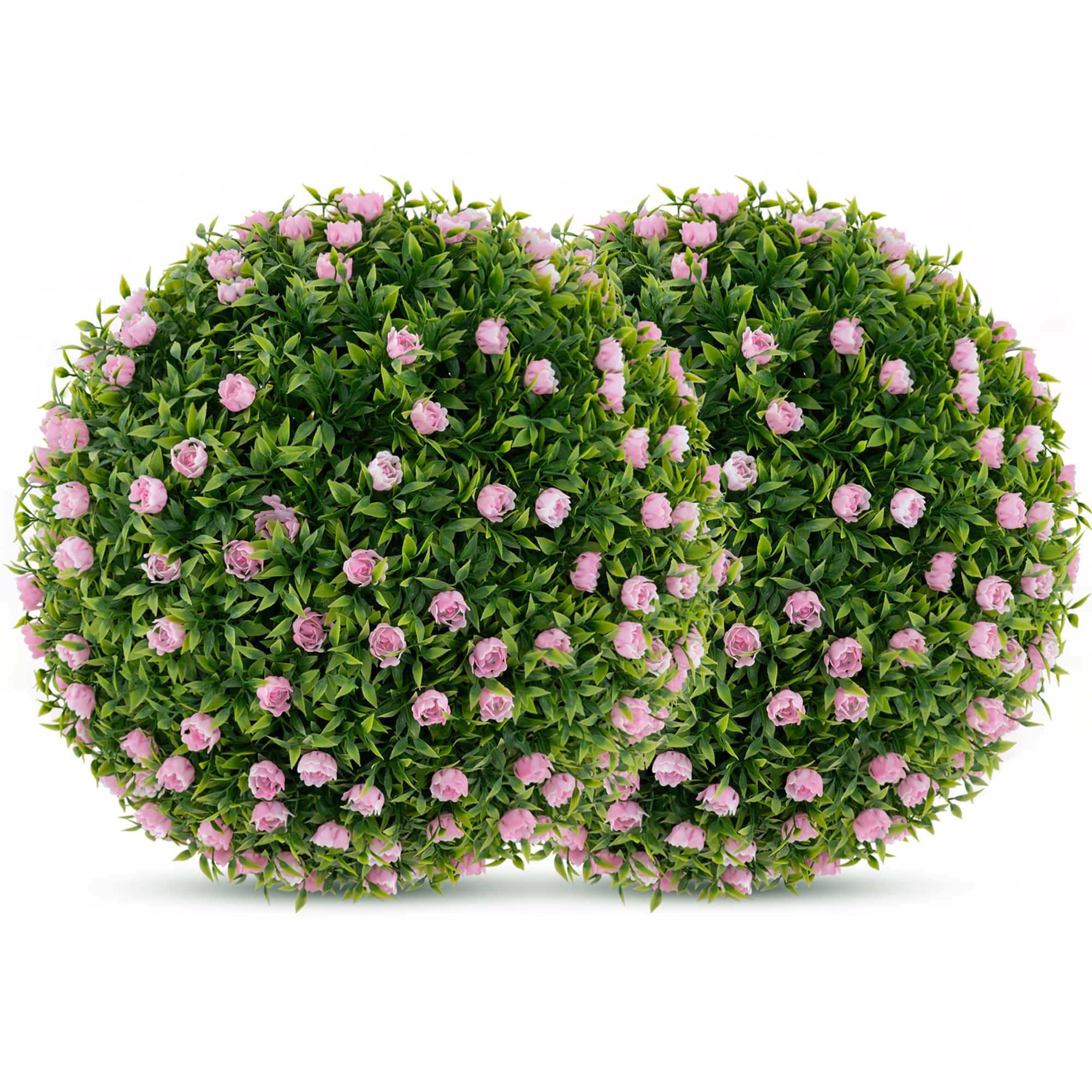 Gymax - Inch Faux Decorative Balls Pack of 2 w/ Pink Rose Decoration Safe & PP Frame - Pink, Green