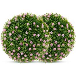 Gymax - Inch Faux Decorative Balls Pack of 2 w/ Pink Rose Decoration Safe & PP Frame - Pink, Green