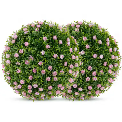 Front. Costway - Costway 14.5 Inch Topiary Balls Artificial Outdoor Set of 2, Faux Greenery Balls with Pink Flowers, Fake Plant Sphere - Pink, Green.