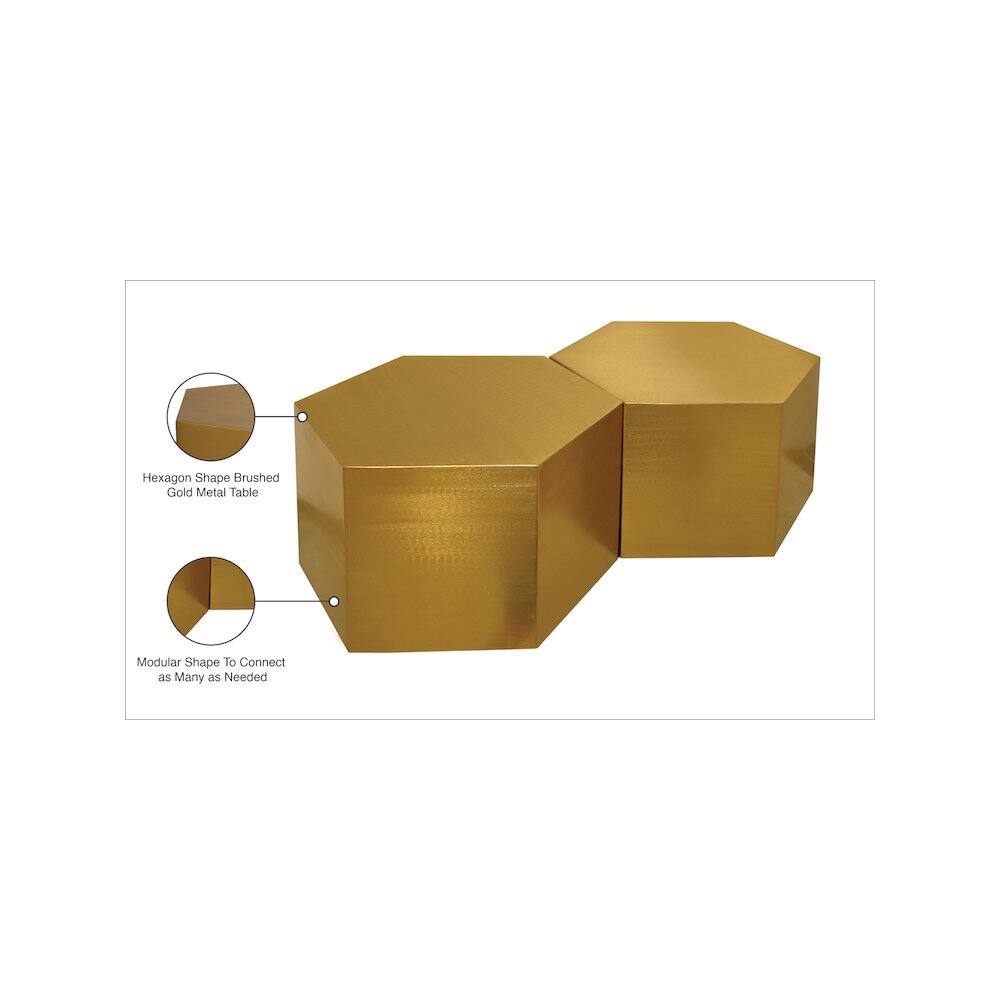 Hexagon Shape Brushed Gold Metal Table  
Modular Shape To Connect as Many as Needed
