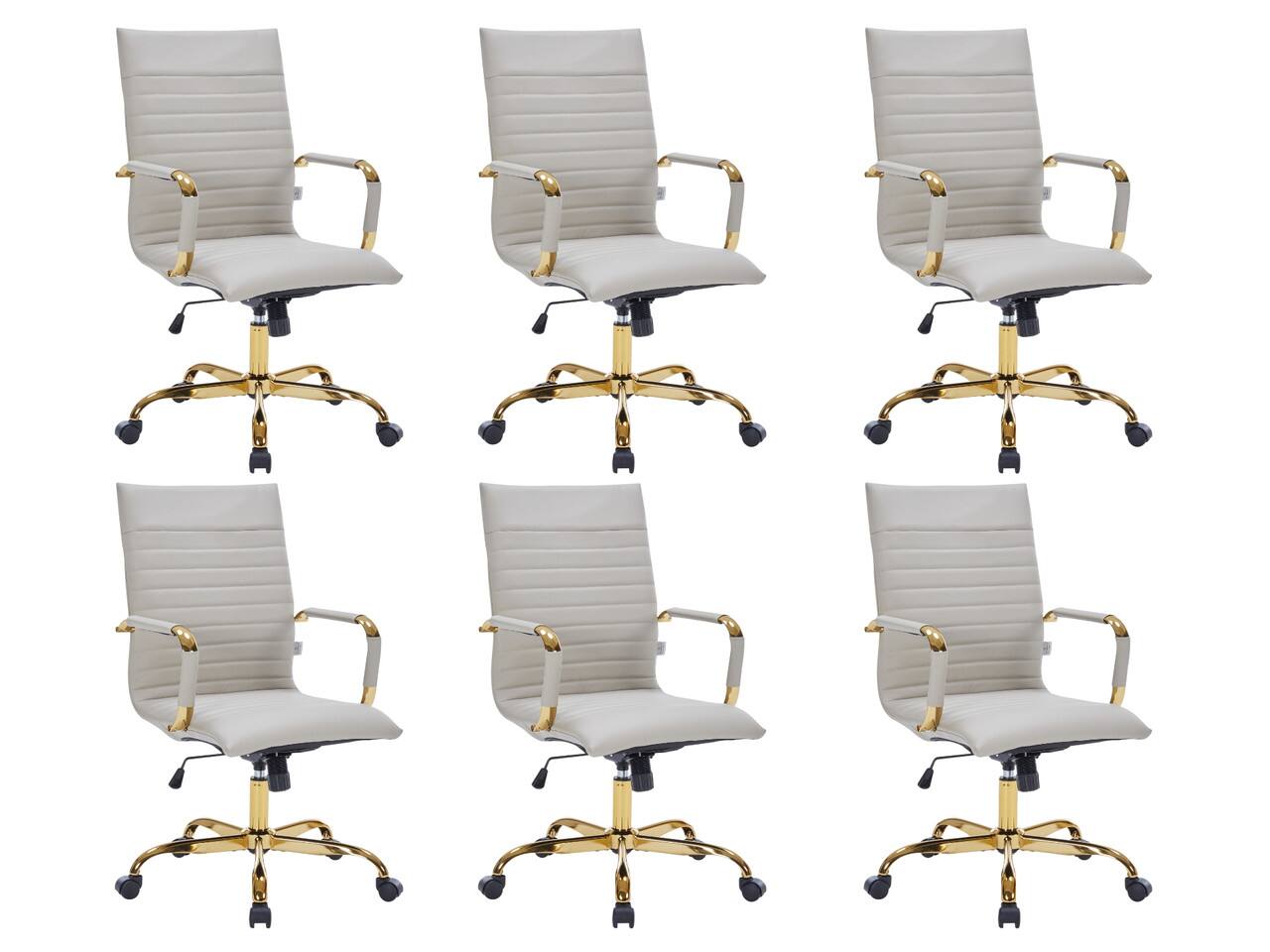 LeisureMod - Set of 6 Harris High-Back Leather Upholstered Office Task Chair with Gold Steel Frame and Swivel - Tan