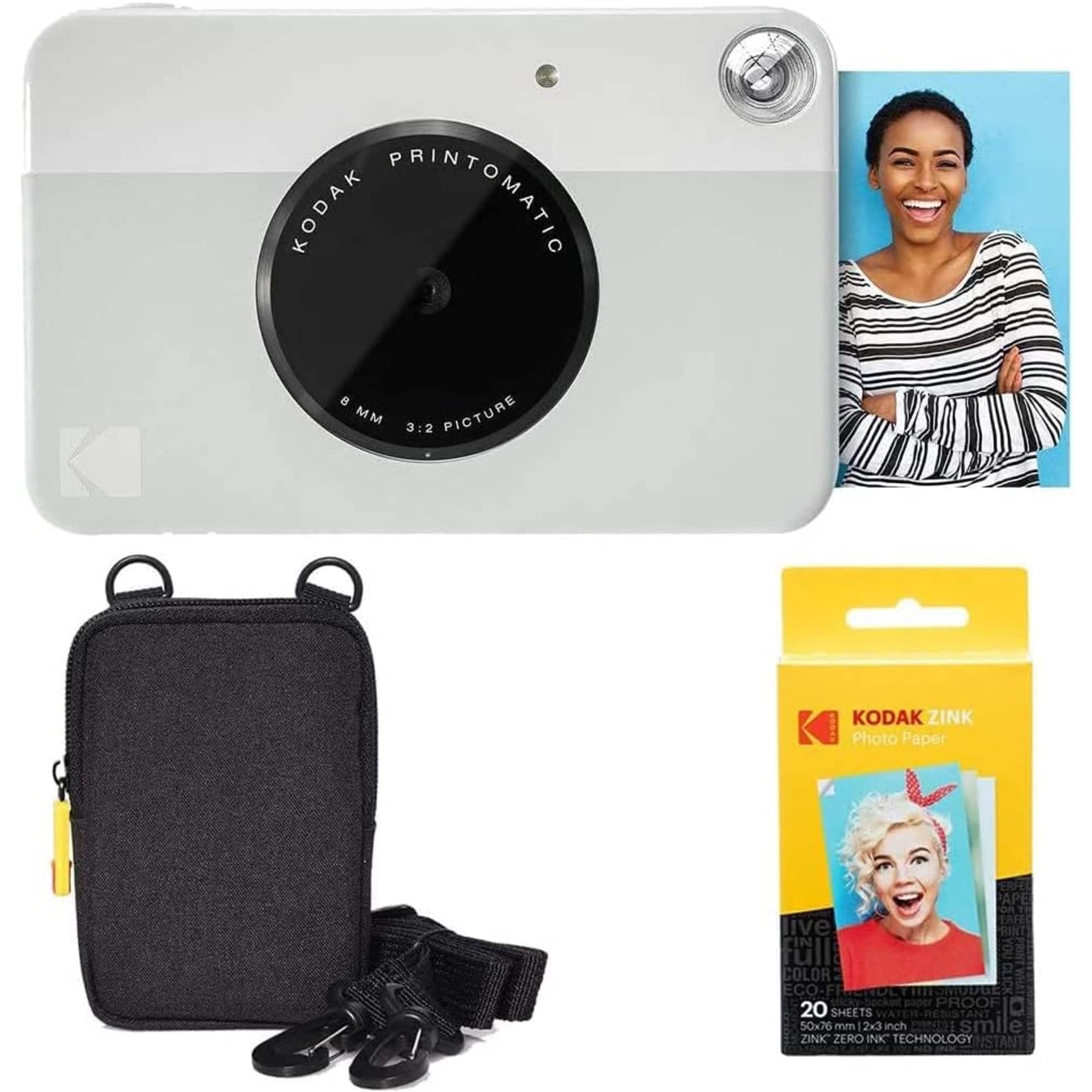 Kodak - Printomatic 5MP Instant Print Camera, Case & Zink Photo Paper (20 Sheets) Bundle - Gray