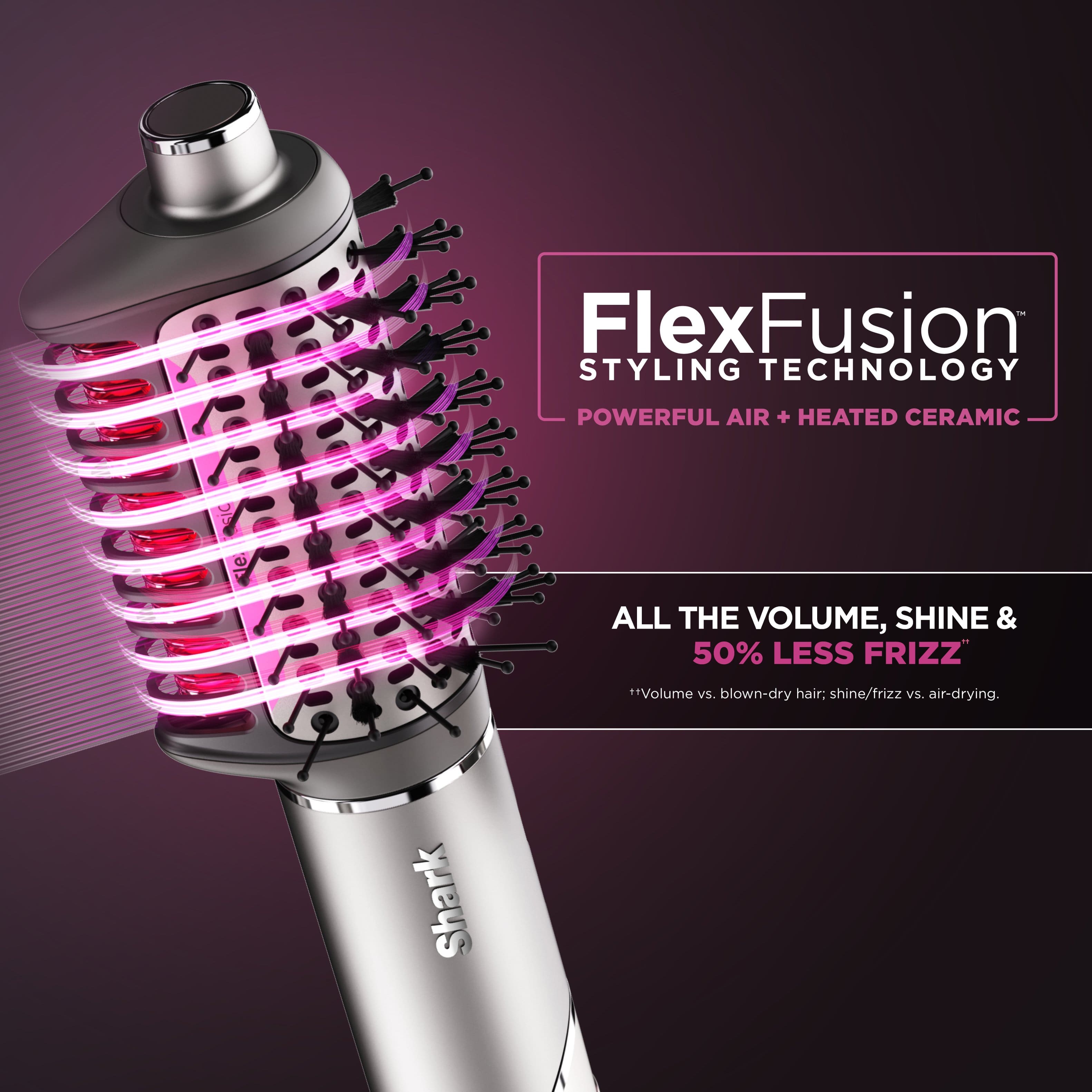 Flex xFusion Styling Technology: Powerful Air + Heated Ceramic Ionic Technology. All the Volume, Shine & 50% Less Frizz.