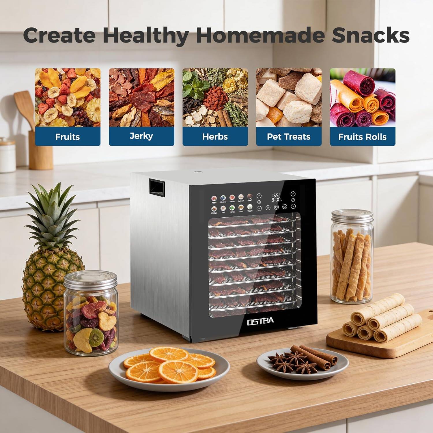 Create Healthy Homemade Snacks  
Fruits Jerky Herbs Pet Treats Fruits Rolls  

- 4  
- 15 3:00 2  

OSTBA