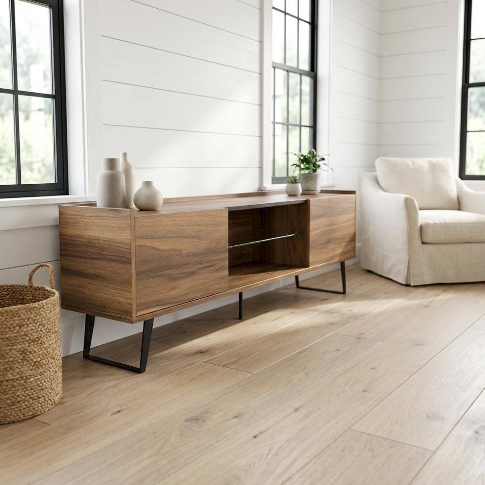 Alt View 1. FurniFact - Walnut TV Stand for 65-80 Inch TVs with Engineered Wood Finish Durable Storage - Brown.