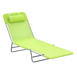 Outsunny - Folding Chaise Lounge Pool Chairs, Outdoor Sun Tanning Chairs with Pillow, Reclining Back - Green & Sliver