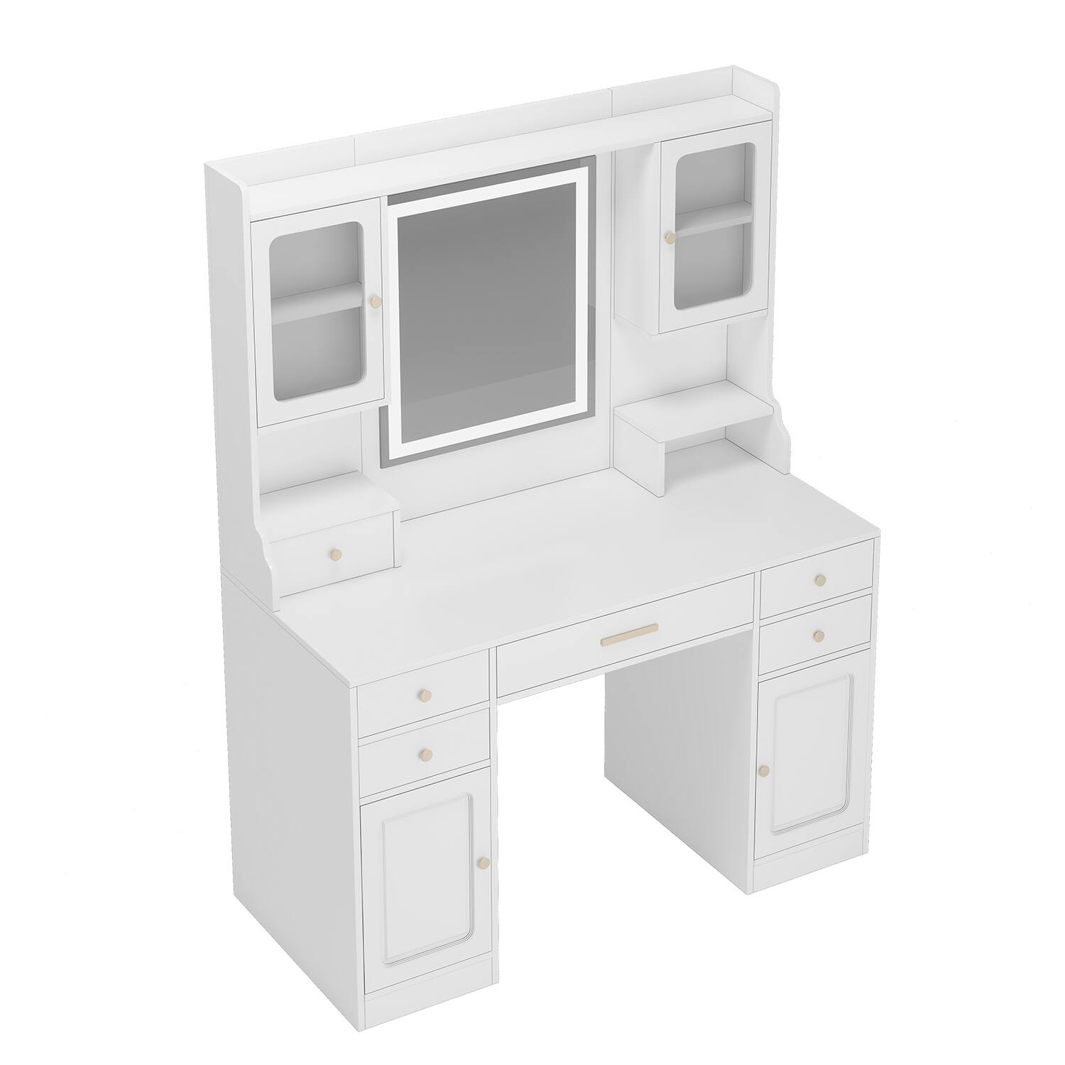 Front. COWLOWN - Large Vanity Table Set Mirror 6 Drawers Shelves Dressing Table Bedroom Organizer White - White.