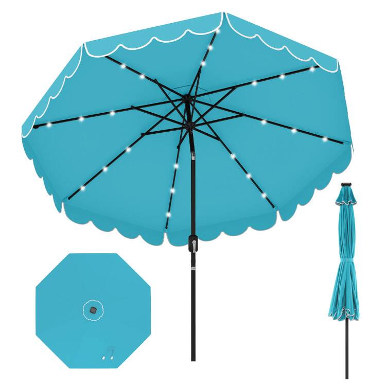 Alt View 4. Mondawe - 9.3 ft Solar Patio Umbrella 24 LED Lights Vented Top Crank Tilt Ruffled - Turquoise.