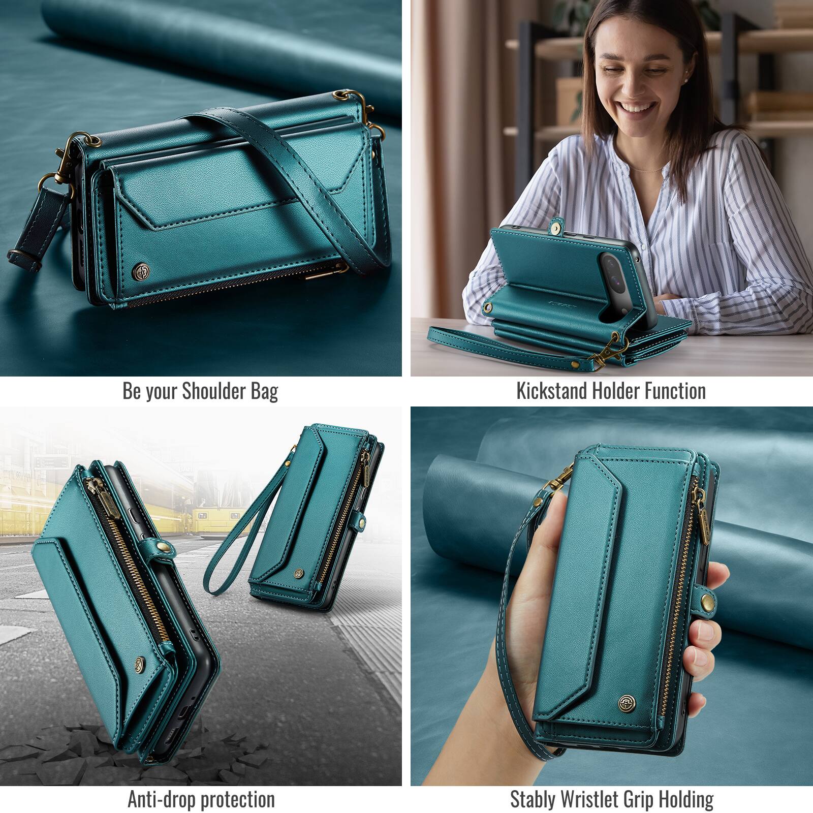 Be your Shoulder Bag  
Kickstand Holder Function  
Anti-drop protection  
Stably Wristlet Grip Holding