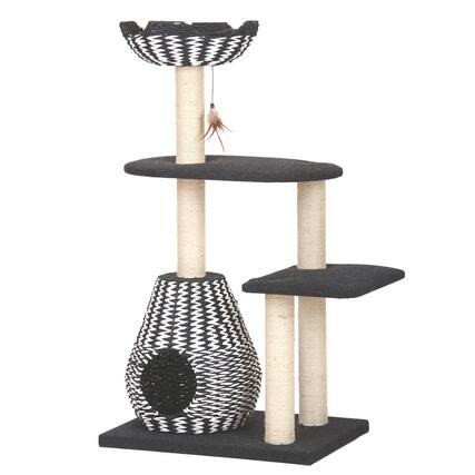 Front. PetPals - 49-in Cat Tree With Recyclable Paper Rope Perch & Condo Lounger - Black.