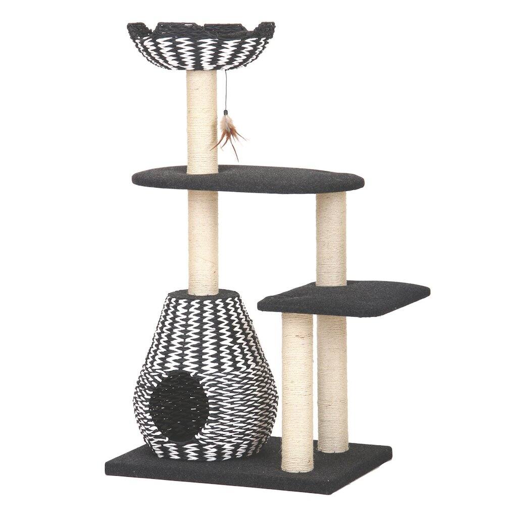 Front. PetPals - 49-in Cat Tree With Recyclable Paper Rope Perch & Condo Lounger - Black.