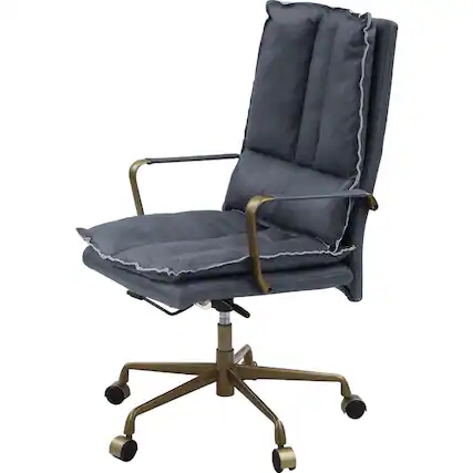 Front. Manhattan Lane - Office Chair with Leatherette Seat and Tufted Details - Gray.