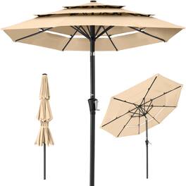 Best Choice Products - 10ft 3-Tier Patio Umbrella, Market Sun Shade w/ Tilt Adjustment, Easy Crank - Sand