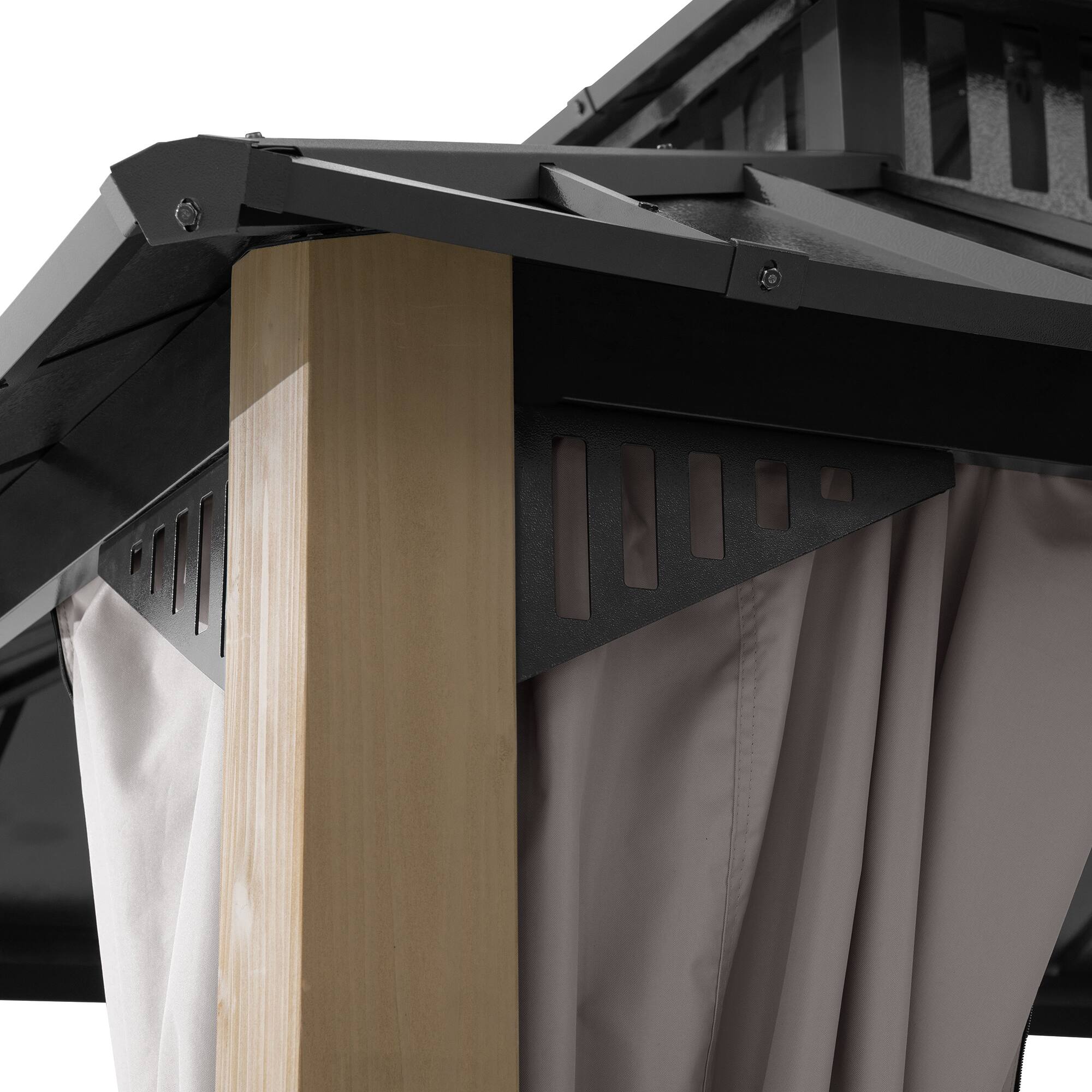 Back. SUNJOY - SUNJOY Kingston 12x10 Gazebo, Steel Hardtop Gazebo with Curtain and Netting - Cedar Posts - Black.