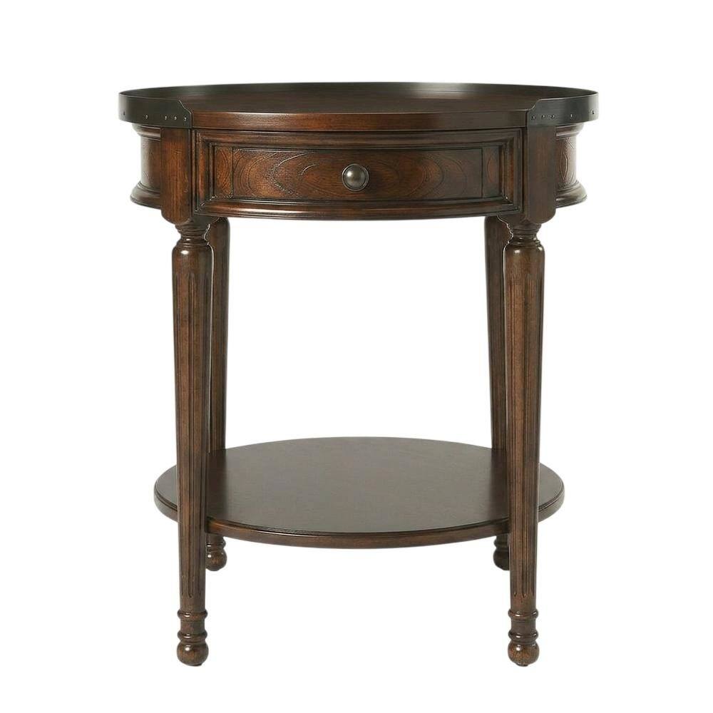 Left. Starlight Canyon Home - Round Side Table with Drawer, Transitional Accent End Table - Dark Brown.