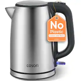Cosori - Electric Kettle 1.7L – Plastic-Free Interior, 2-Angle Lid, Auto Shut-Off & Boil-Dry Protection - Stainless Steel