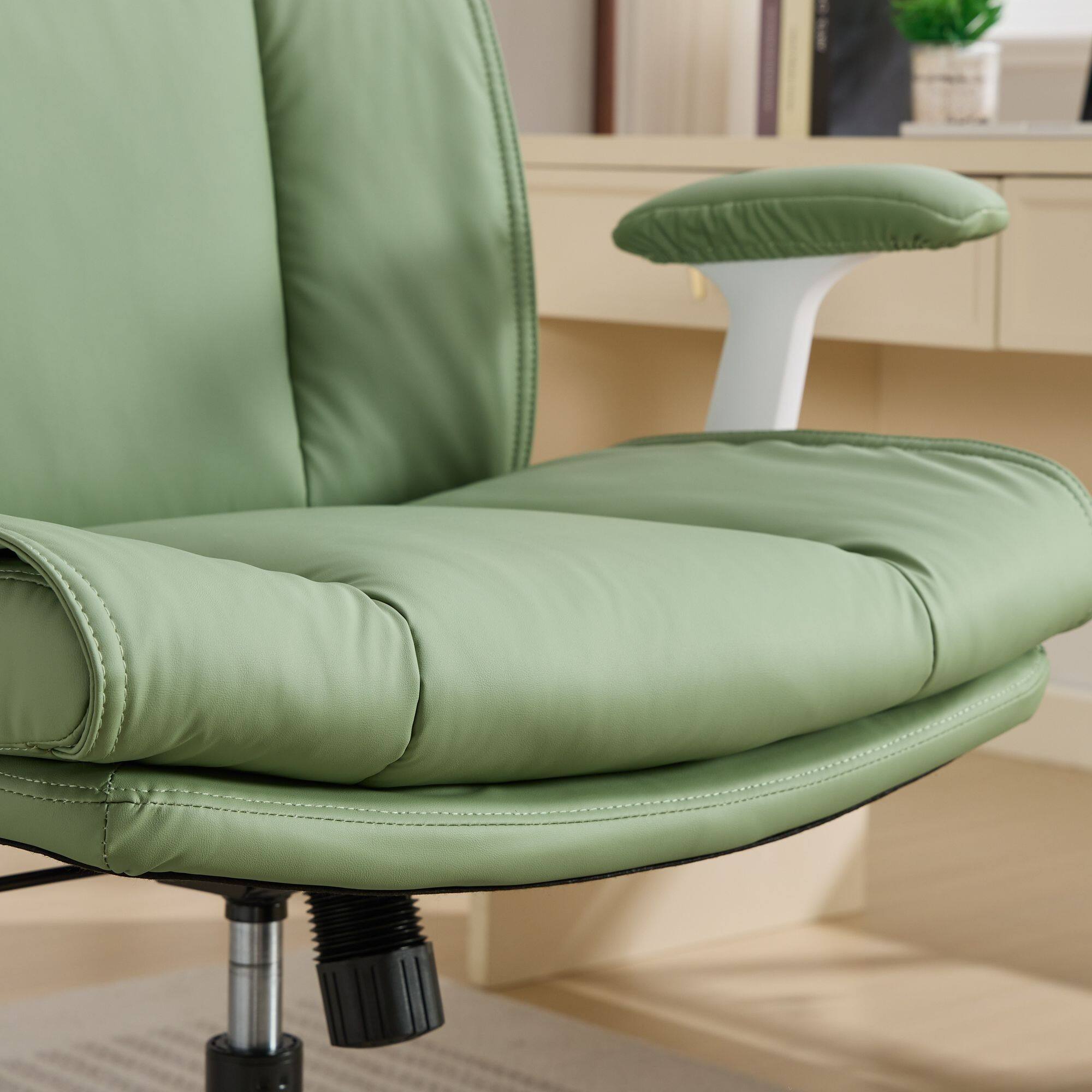 Alt View 3. Akoasm - Leather Cross Legged Office Chair Ergonomic Desk Chair with Flip-Up Armrests, Wheels for Home Office, Vanity-Green - Green.
