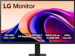 LG - 27" Monitor QHD IPS 100Hz with HDR10 (HDMI USB-C) - Black - Front_Zoom