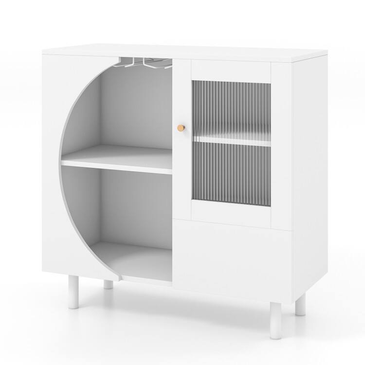 Front. SlickBlue - Kitchen Sideboard with Glass Holder for Living Room and Dining Room - White.